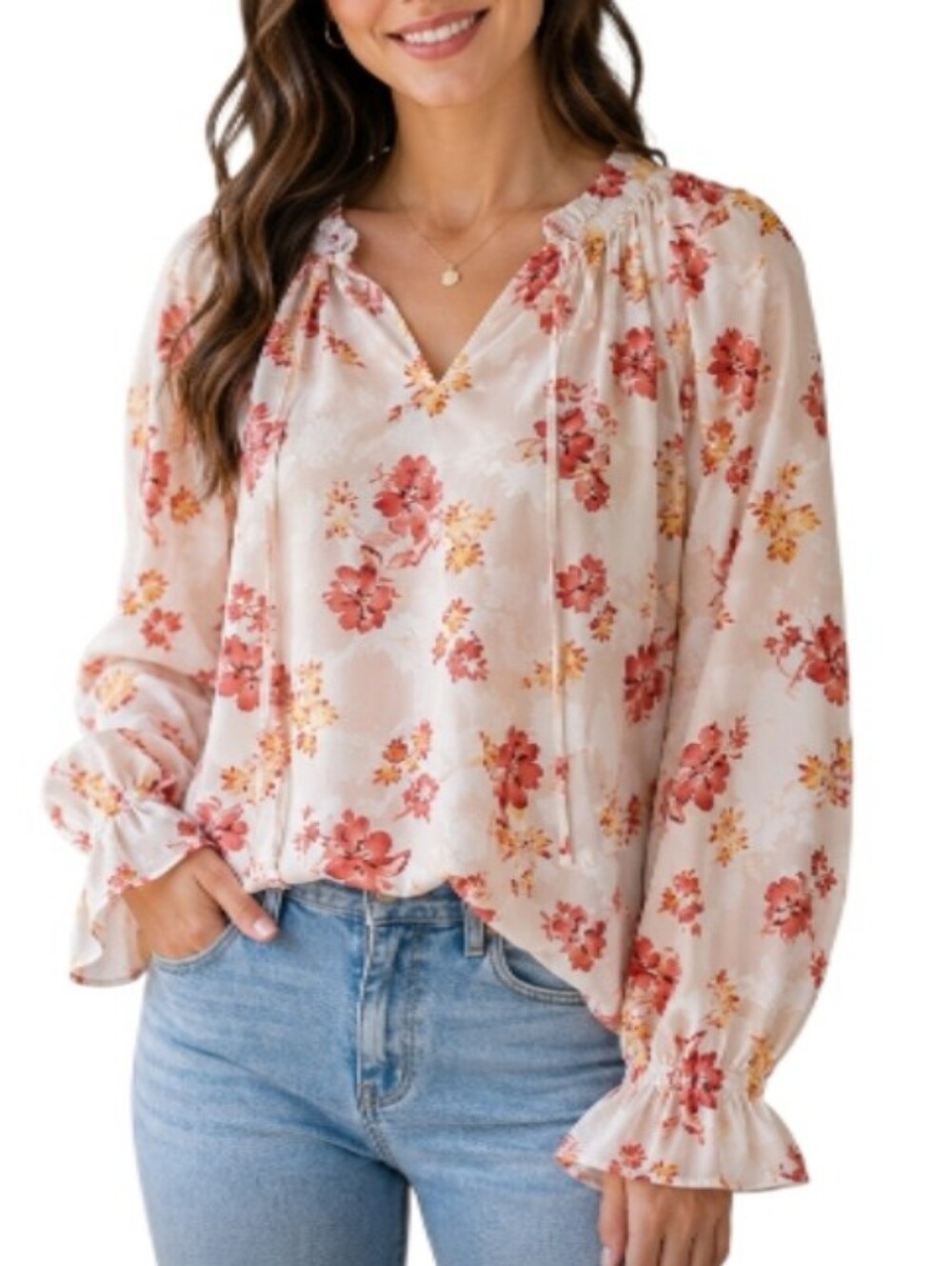 Kut from the Kloth Semi-Sheer Floral Tie Front Peasant Top-NWT